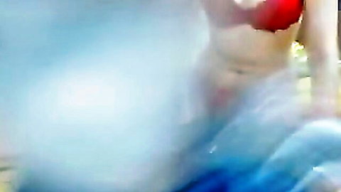Curvy Indian webcam girl with huge tits in red bikini spreads legs flashing shaved pussy