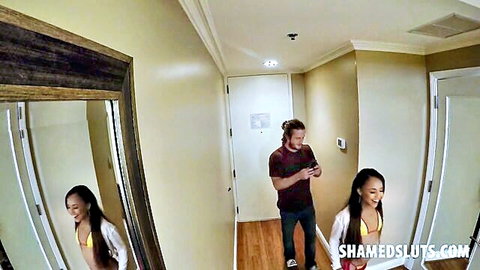 Step-dad surprised by naughty Asian wife in bikini hallway tease, hardcore German action
