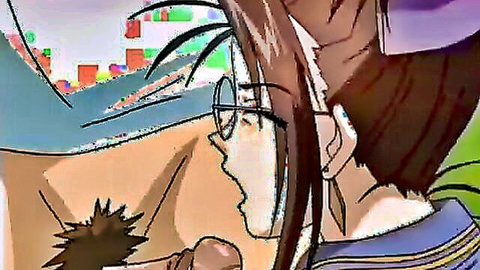 Hentai girl with glasses and big tits takes dildo in tight ass