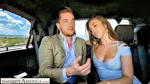 Lena Paul giving blowjob in car to her man's friend