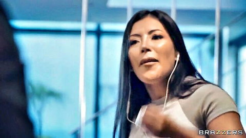 Mariana Martix in fitted top and earphones after work, seductive look