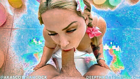 Loree Love deepthroats big cock in POV with massive blonde tits