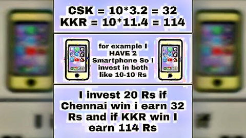 Betting ad on CSK vs KKR cricket match with smartphone visuals