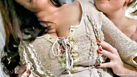 Steffi and Marie in kinky lesbian big tit sucking and bi play