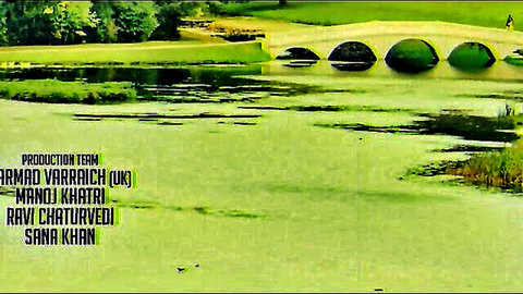 Serene Indian pond bridge scene with cast credits in Hate Story HD video