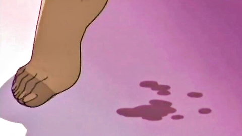 Hentai animated foot close-up with red splatters in steamy anal couple scene
