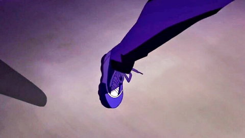 Hentai girl's purple Nike sneaker foot dangling in seductive kick pose