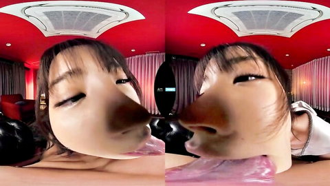 Busty Asian babe in VR POV close-up oral action
