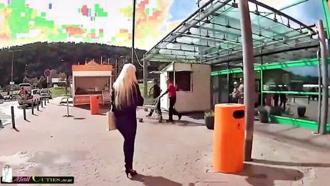 Blonde Czech teen babe walking street, public pickup for cash POV fuck