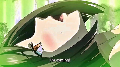 Anime babe with green hair in ecstatic orgasm during kinky orgy