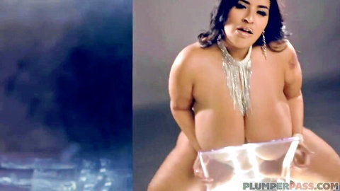Sofia Rose nude with huge natural tits, holding cum cup in fetish scene