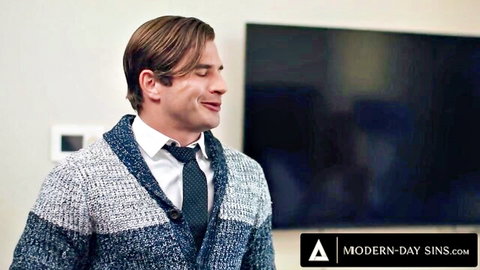 Suited man smiling in Modern-Day Sins orgy with Emma Hix, Vanna Bardot & Rocky Emerson