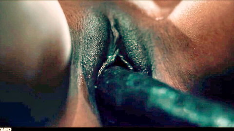 Close-up of hot chick's pussy penetrated by green alien tentacle in real life hentai