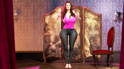 Stunning 3D hentai redhead babe with massive tits and curvy hips posing seductively
