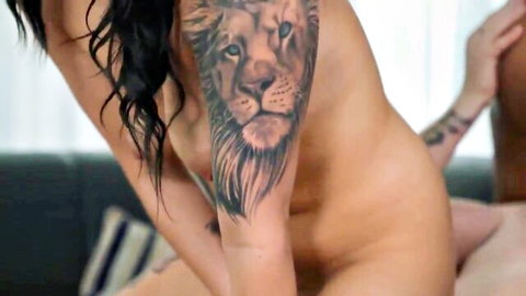 Tattooed Dutch MILF Alyssa nude in threesome with Jessy, lion arm ink
