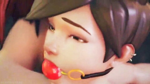 Brigitte dominates gagged Tracer in kinky 3D Overwatch animation