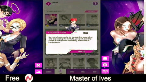 Nutaku Ives hentai game screenshot with busty anime girls and big boobs collection