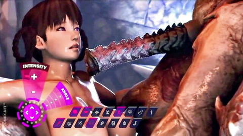 Petite 3D anime girl with small tits anally fucked by massive spiked monster tentacle from behind