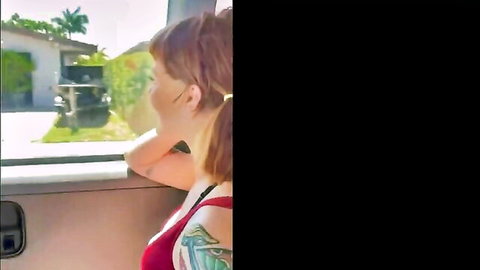 Sidney Summers big tits redhead in red top on Fanbus, profile view