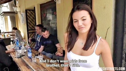 Amateur brunette babe picked up at bar for street sex adventure