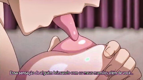 Hentai scene of man licking woman's exposed nipple sensually