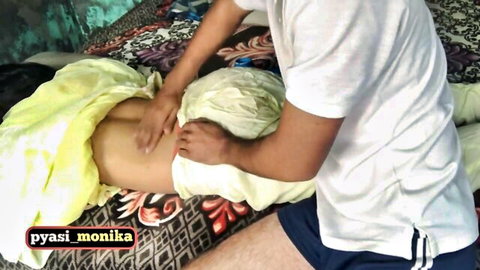 Indian man teases Monika's curvy back and ass in oiled massage