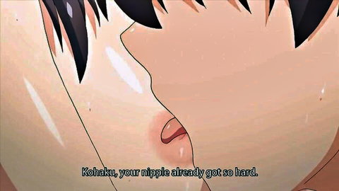 Anime babe Kohaku's hard nipple licked in steamy hentai close-up