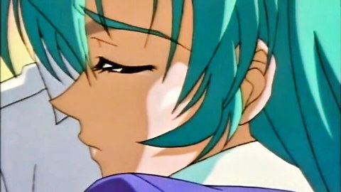 Slender green-haired anime babe in sailor uniform, eyes closed in ecstasy