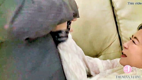 Chizuru Mashita gripped by husband's subordinate in suit, intense embrace