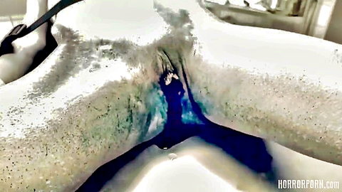 Bound alien pussy closeup in Roswell UFO horror porn scene