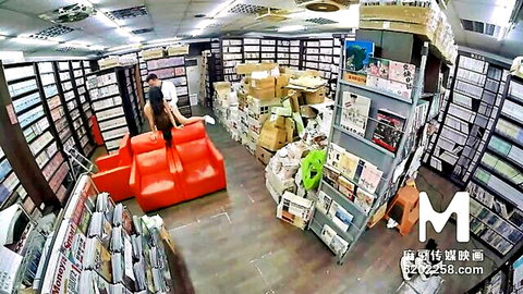 Su Nian Jin Asian sex in bookstore, red dress doggy style
