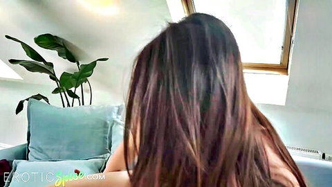 Chinese British Asian girl with thicc thighs and ass in VR fun before BBC blowjob and cumshot