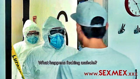 Quarantine stepmom and stepson in hazmat suits, tense confrontation, SEXMEX adult scene