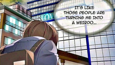 Anime schoolgirl in uniform turns away feeling like a weirdo in city, hentai roommate boss ep13