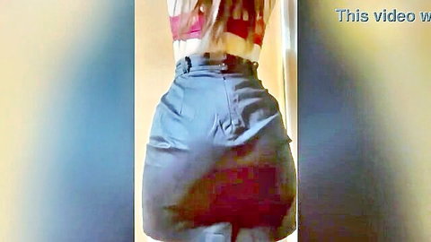Latina teen bends over pulling up short skirt exposing big juicy ass cheeks