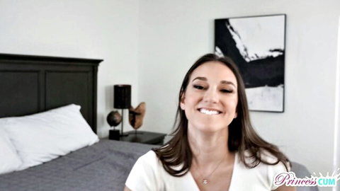 Andi Rose skinny brunette princess smiling in white blouse