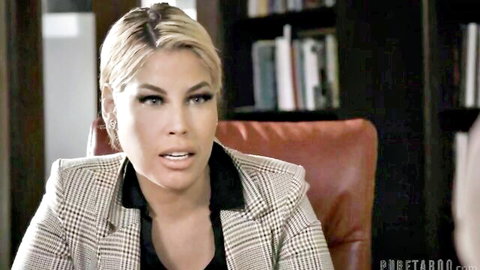 Bridgette B in sexy plaid blazer, intense office tease