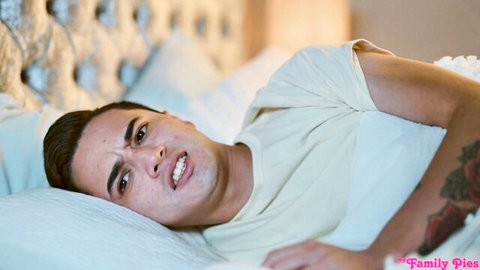 Surprised young man in bed, POV tease from My Family Pies with Myra Moans