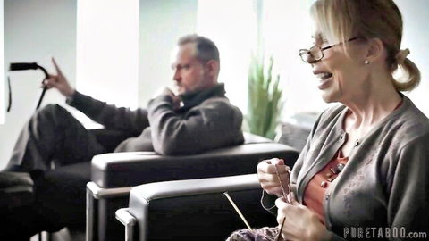 Erica Lauren knits with grandpa in teasing threesome setup with Jill Kassidy & Aubrey Sinclair