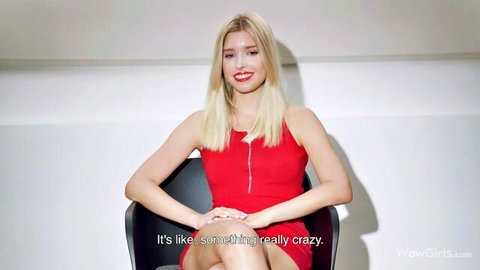 Freya Mayer blonde babe in red dress solo interview tease