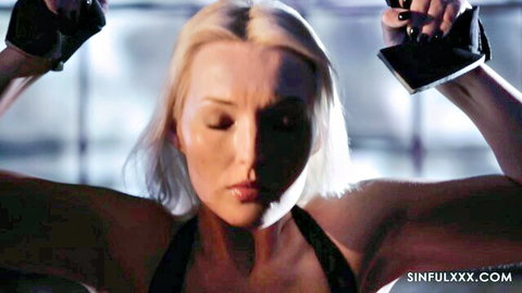 Lovita Fate in black lingerie, dominated in BDSM pose by Tiffany Tatum