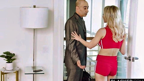 Alix Lynx in red sports bra with Rob Piper in Blacked interracial tease