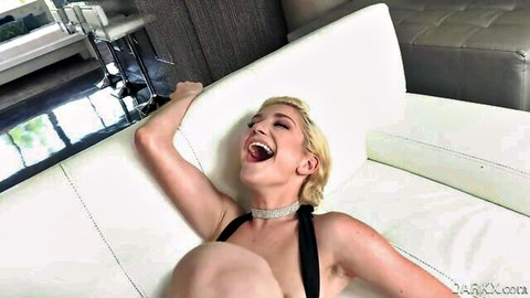 Skye Blue laughs with natural tits exposed in sexy lingerie