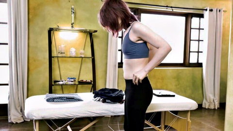 Redhead model in sports bra and leggings, posing before wild DP orgy with Dee Williams, Khloe Kay, Jean Hollywood