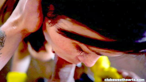 Mia Alexa as sexy maid in yellow gloves during intense facial scene