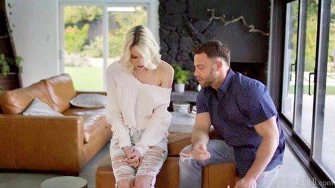 Kenna James in off-shoulder sweater and ripped jeans teases Seth Gamble