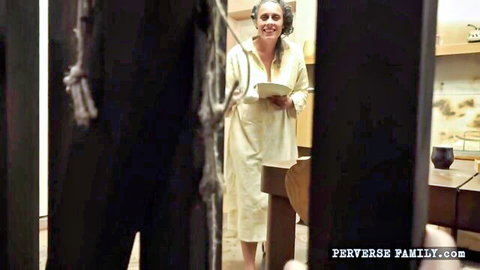 Mature Czech stepmom in robe serves taboo family breakfast