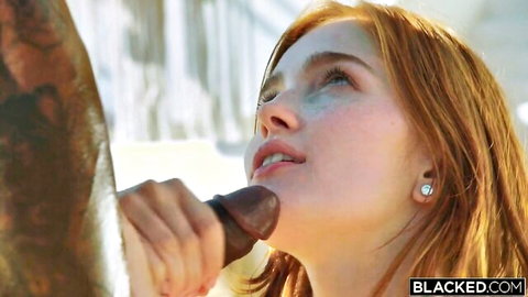 Jia Lissa eagerly sucking Jason Luv's big black cock in hot interracial oral