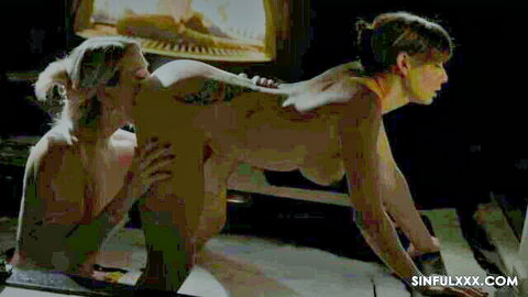 Ella Reese and Cassie Del Isla in steamy lesbian lingerie scene with kissing and licking