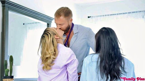 Theodora Day and Dylan Moore kissing Coal Daniels in hot threesome preview